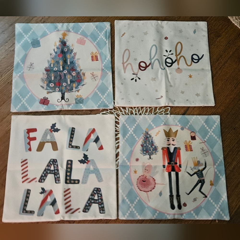 4pcs/Set Christmas Nutcracker & Christmas Tree Plaid Printed Pillow Covers